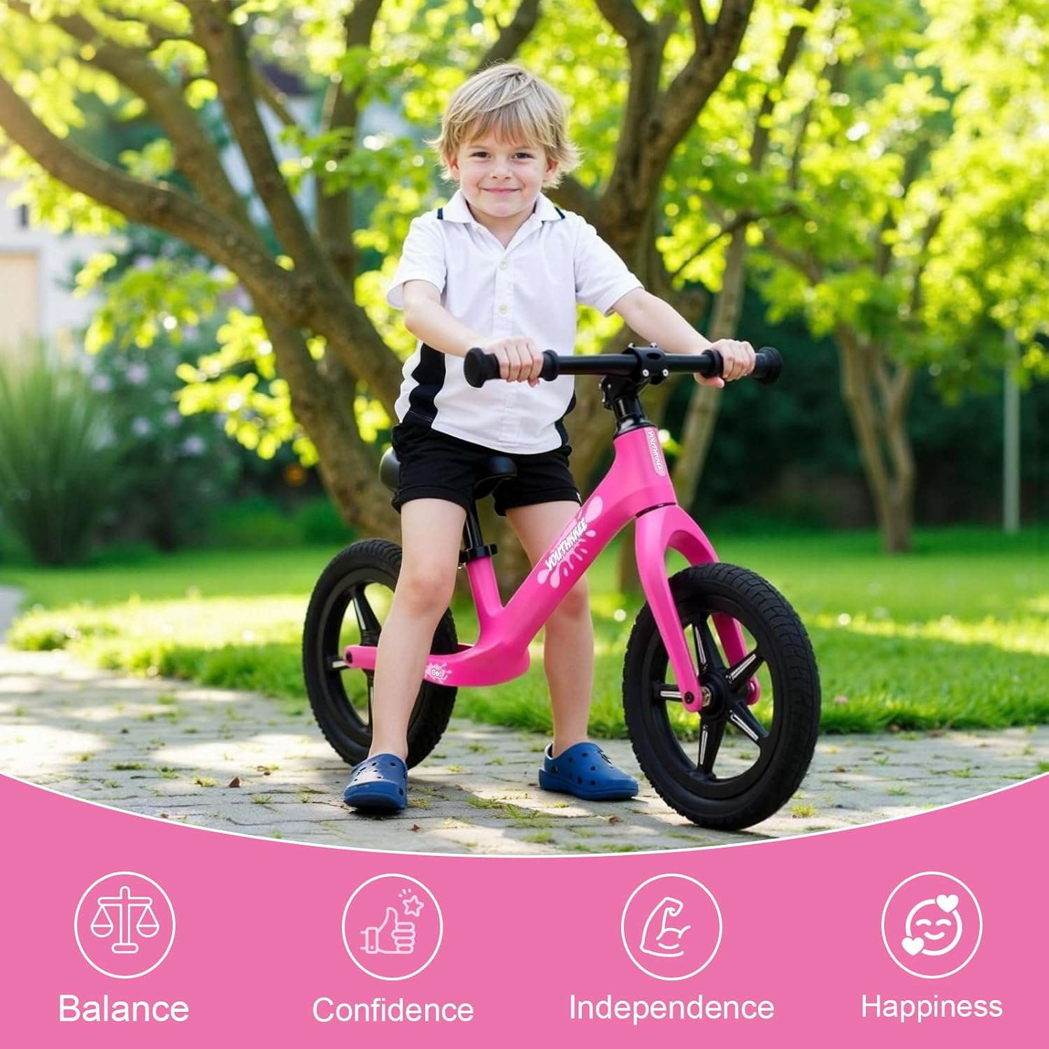 Toddler Balance Bike 2 Year Old, Colorful Lighting 12 Inch No Pedal Kids Toy Bike, Tool-Free Adjustment, Quick Assemble,Gift for 2-5 Boys Girls Pink KC