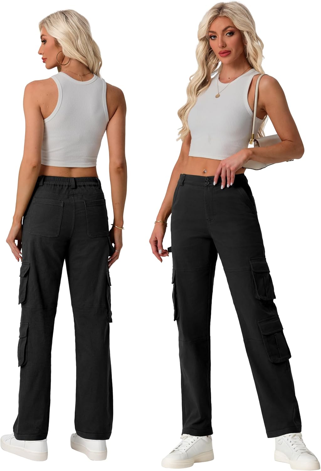 Lepunuo Womens High Waisted Cargo Pants Baggy Stretchy Cotton Wide Leg Casual Y2K Trousers with 7 Pockets - Image 4