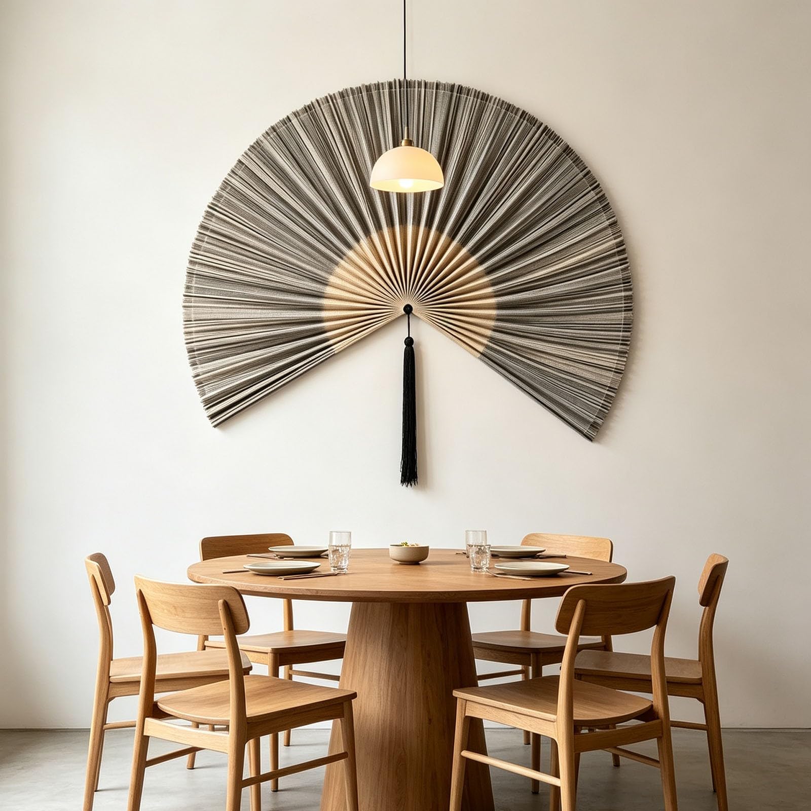 Large Wall Fan Decor, Giant Handcrafted Bamboo Folding Ornament, 30 Inch Oriental Chinese Style Hanging Art, Boho Room Accent for Bedroom, Living Area, Indoor, Above Bed, Headboard，Dark Grey