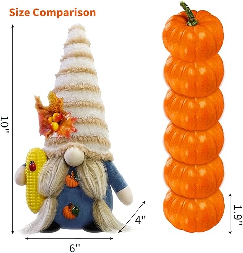 Miniatura 5 de CRCZK Decoraciones de gnomo de Acción de Gracias, paquete de 2 gnomos de felpa hechos a mano de cosecha de otoño, adornos de gnomos suecos con