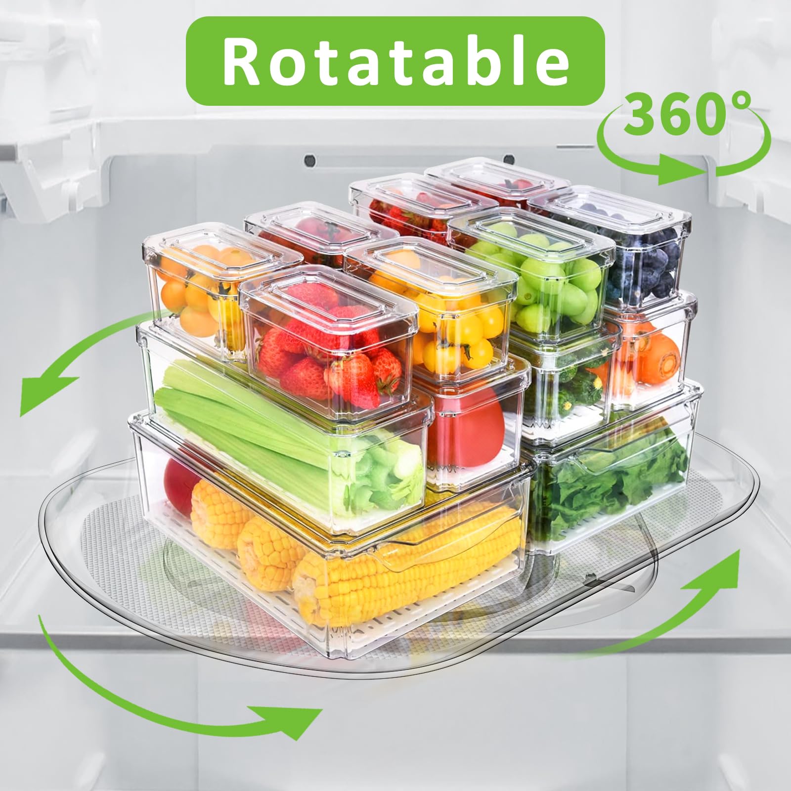 ASelected Drehteller Organizer 23,5cm - 360° Drehbar, Transparent Für Kühlschrank & Gewürze, Aus PET-Kunststoff