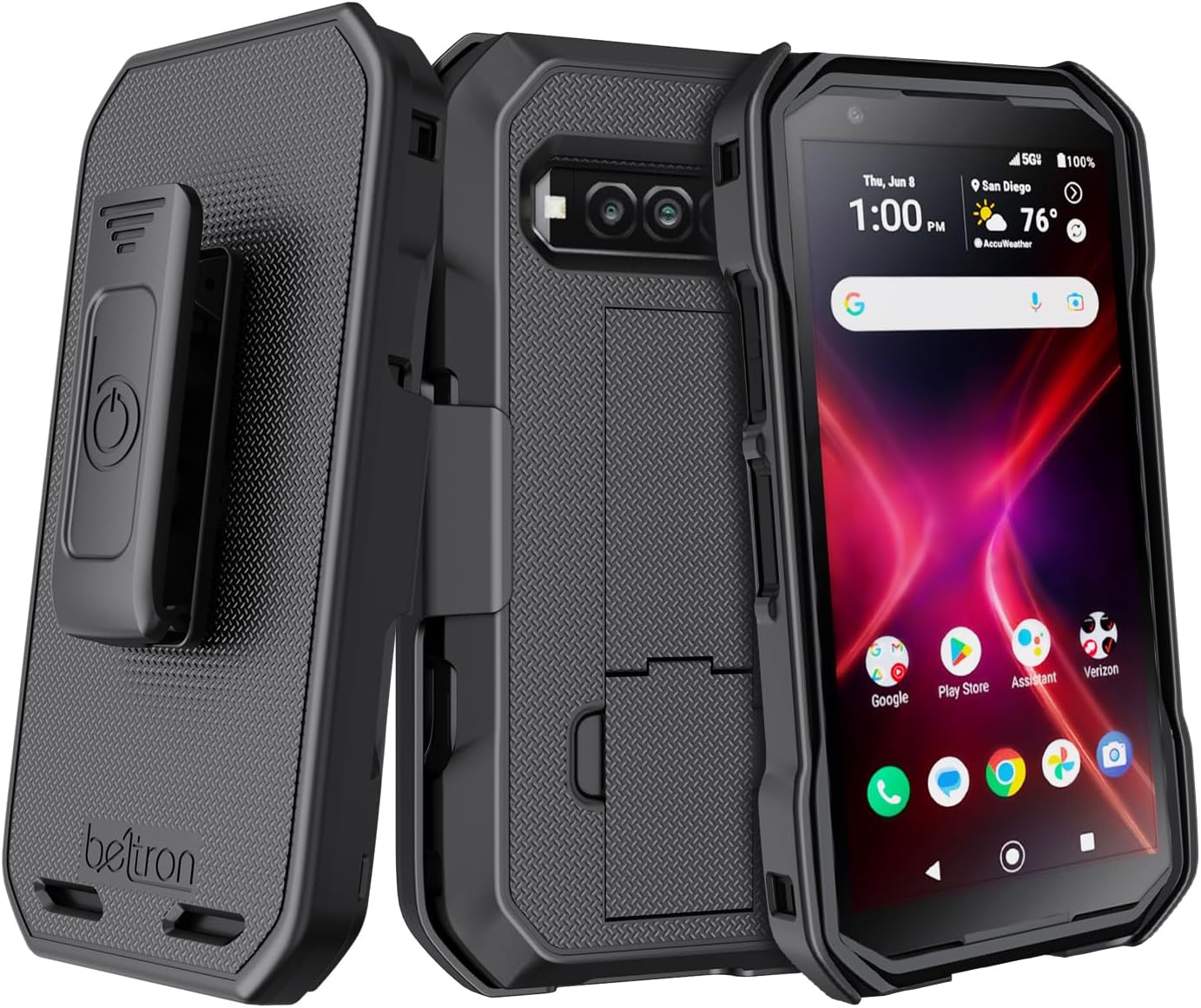 BELTRON DuraForce Pro 3 Case with Clip, Heavy Duty Case with Swivel Belt Clip for Kyocera DuraForce Pro 3 5G E7200 (Verizon) Features: Secure Fit & Built-in Kickstand (Black) Supports 2.25" Duty Belt