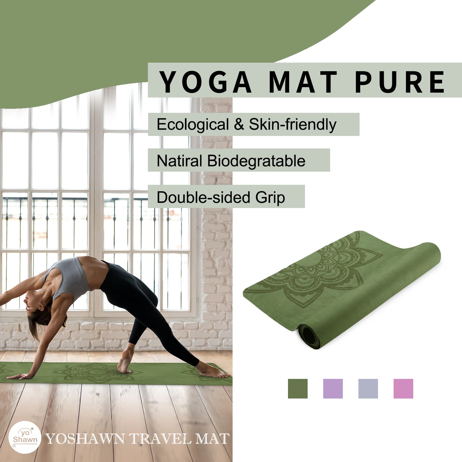 Tapis De Yoga YOSHAWN 1mm – Ultra-léger, Pliable, Voyage, Antidérapant, Sac De Transport Inclus