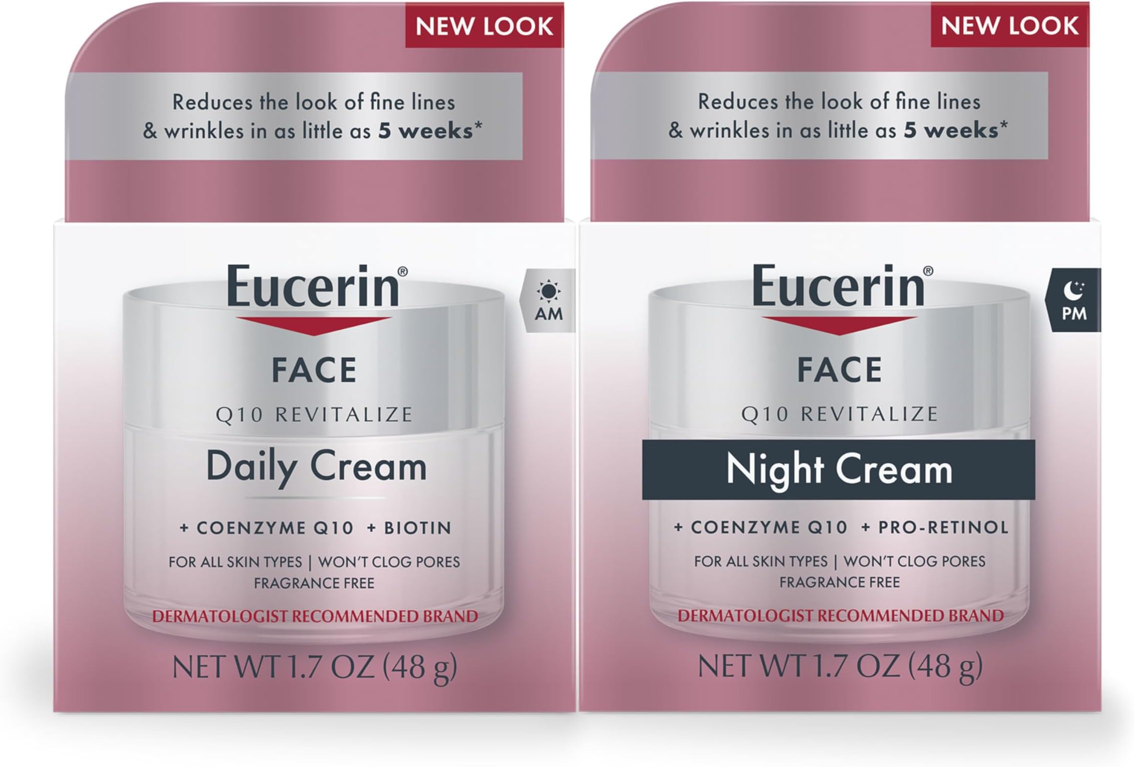 Eucerin Q10 Anti Wrinkle Face Cream Bundle, Day Cream and Night Cream For Face, 1.7 Ounce (Pack of 2)