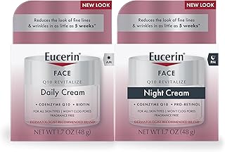Eucerin Q10 Skin Care Set, Anti Wrinkle Daily Face Cream with Biotin (1.7 Oz) + Anti Wrinkle Night Cream with Pro-Retinol (1.7 Oz), Fragrance Free Face Moisturizer for All Skin Types