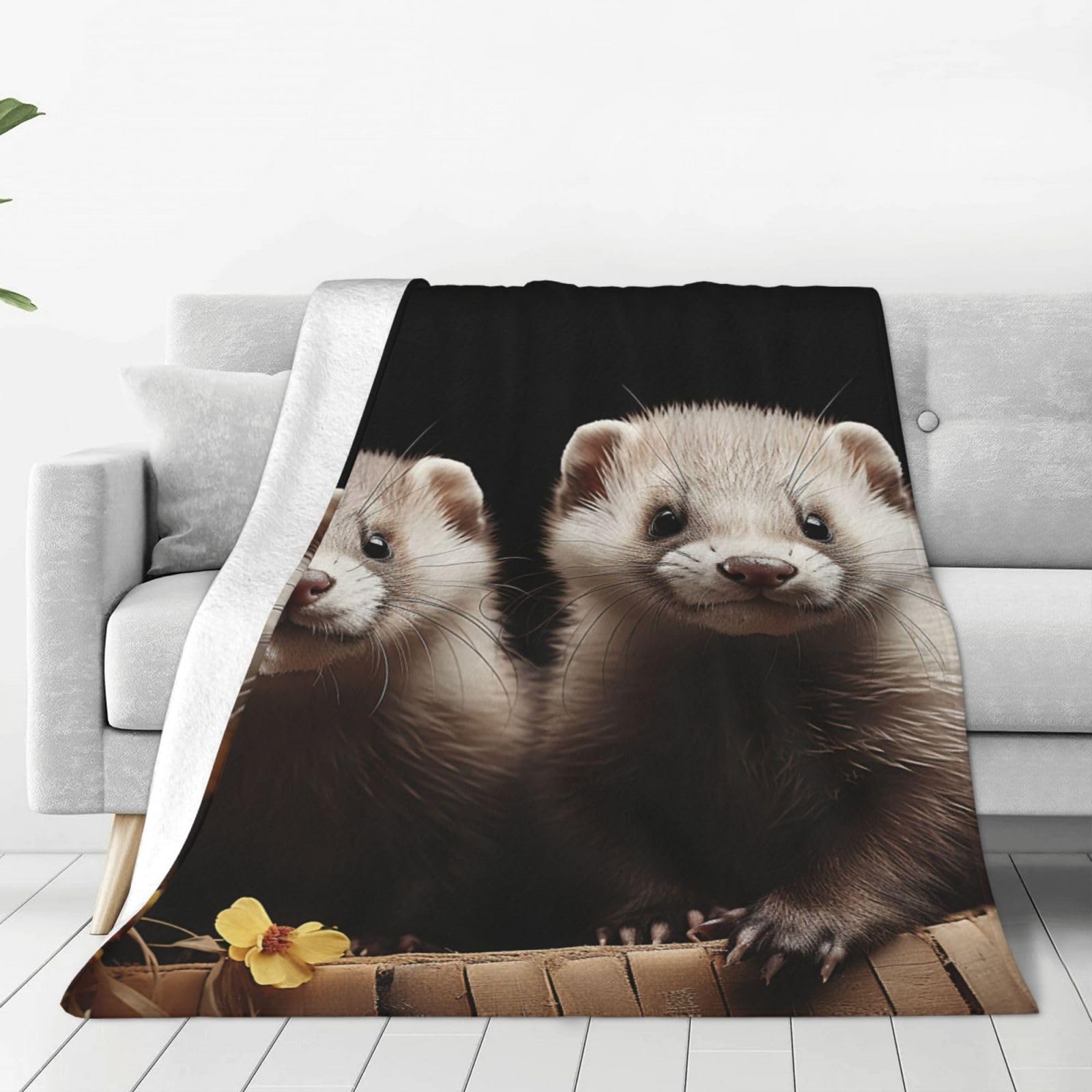 Ferrets Throw Blanket for Couch, Plush Fuzzy Soft Flannel Blankets and Throws for Sofa, 80"x60" Bed Blankets for Travel Camping Chair, All Season Warm Fleece Blanket
