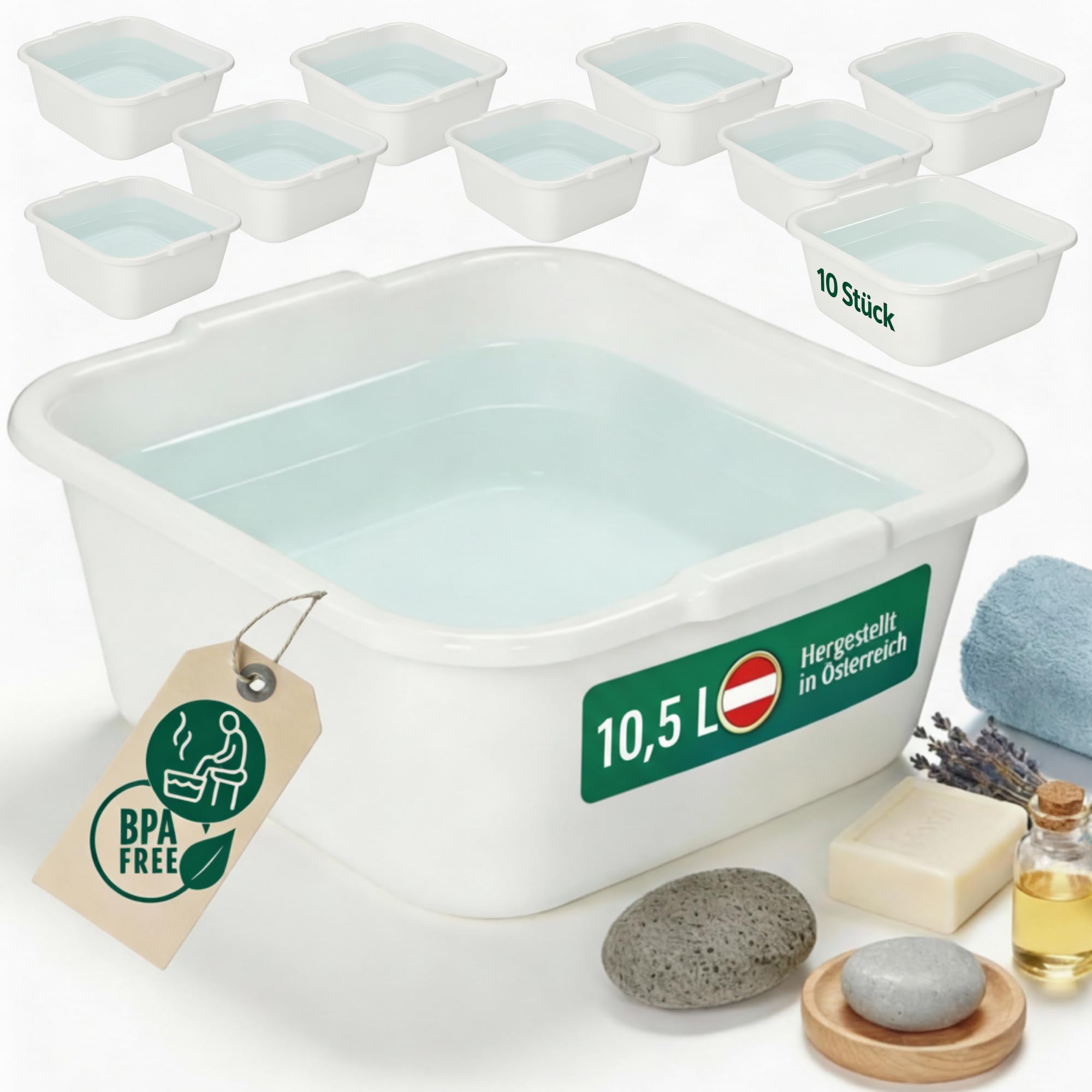 Novaliv 10 cuencos rectangulares de 10,5 L, 34 x 34 cm, color blanco, sin BPA, aptos para lavavajillas, ideal para cocina y camping, bañera, cuenco de plástico grande, cuenco de lavado, cuadrado