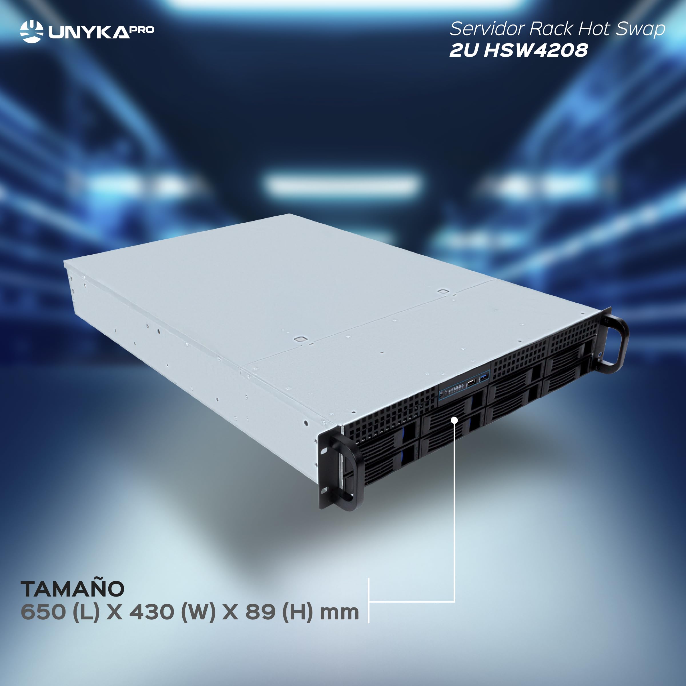 UNYKAch HSW4208 Hot Swap - Box Rack a caldo - 2U, ATX, 8 alloggiamenti compatibili con dischi da 3,5″ o 2,5", 4 ventole da 80 mm, 1 USB 2.0 e 1 USB 3.0