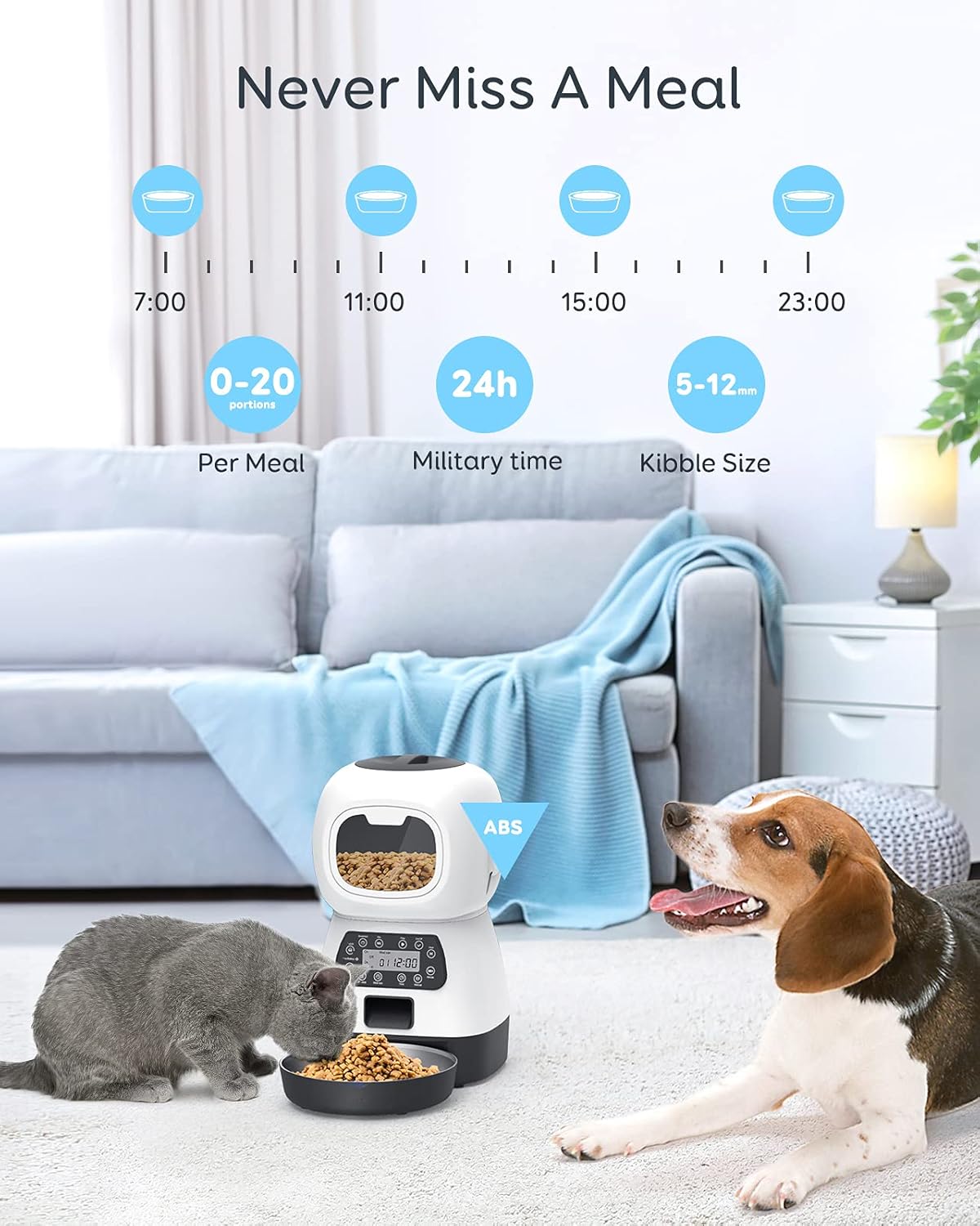 Pet Supplies : ECCOMAS Automatic Cat Feeder, Dog Food Dispenser with Twist Lock Lid, Visible Window, Memory Function, Clog-Free Design & Voice Recorder, Portion Control 4 Meals Daily for Cats & Small Dogs, 3.5L : 