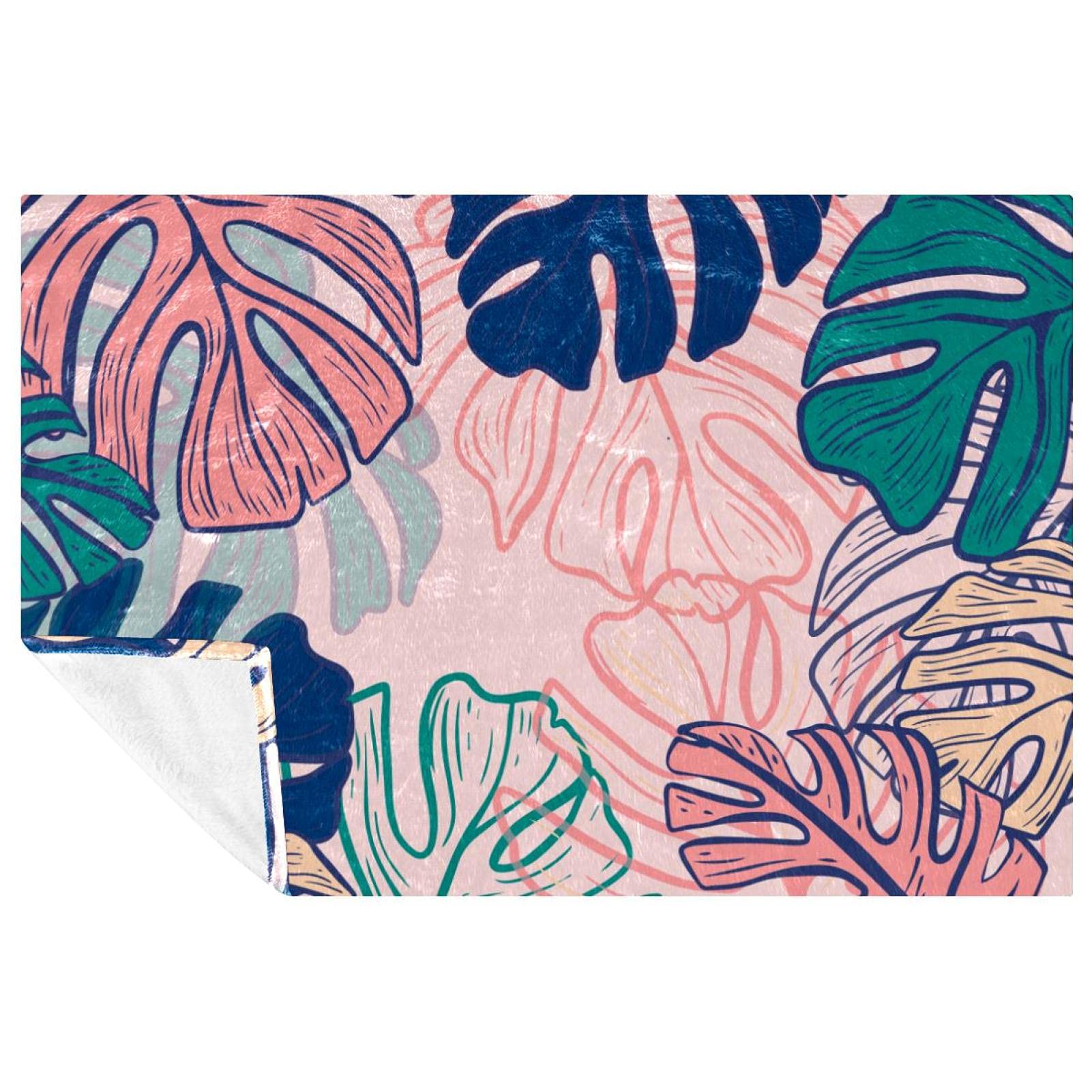 Couverture douce chaude Monstera : plaid lit canapé camping plage de 150x100 cm multicolore