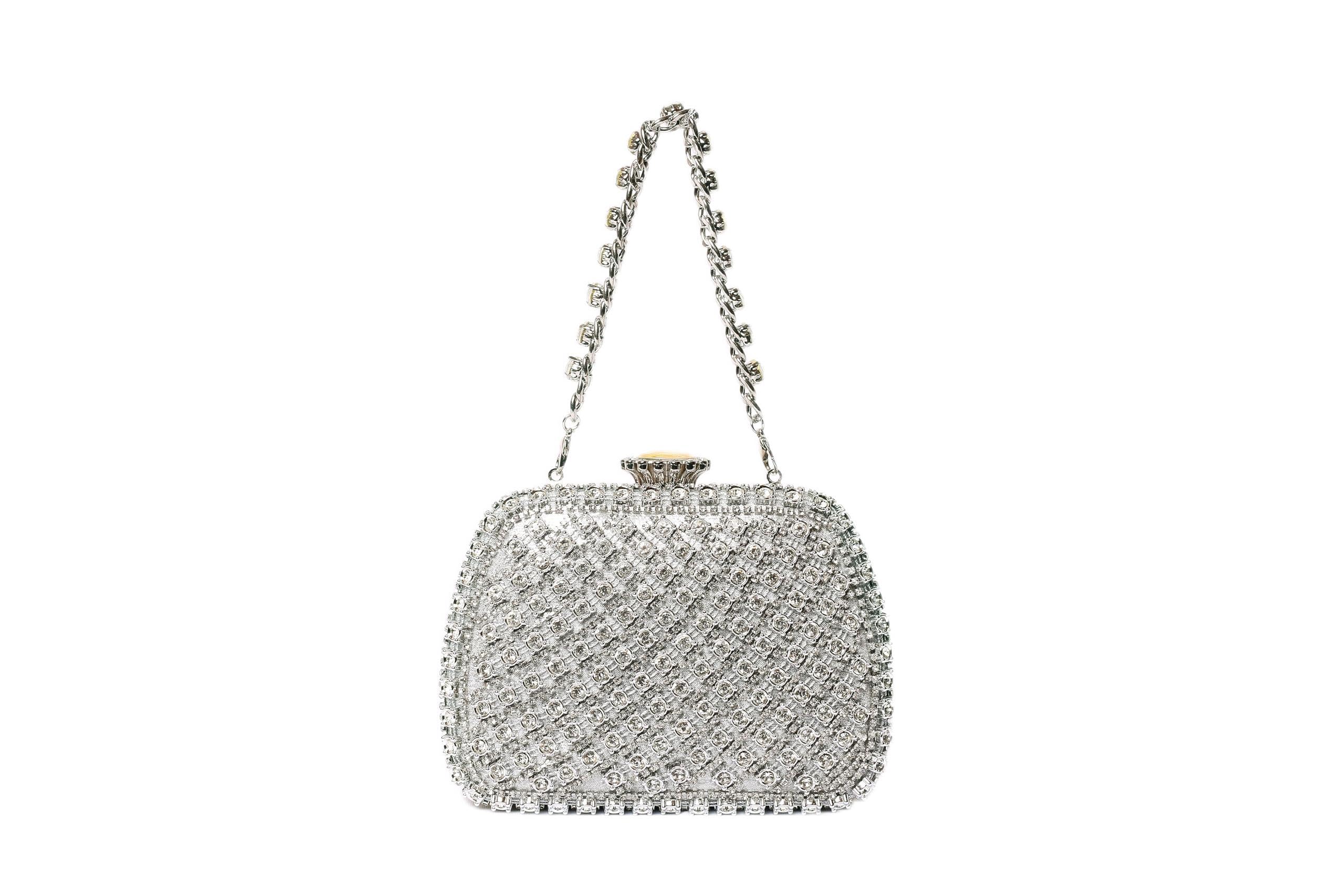 jasuniq Elegant Evening Clutch Purse with Crystal Rhinestone Trim, Silver Chain Strap, Formal Party Handbag-picture-25
