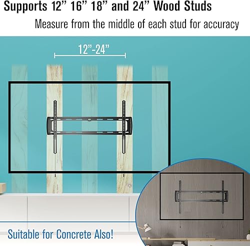 Miniatura 5 de ProMounts Soporte de pared para TV plano o fijo de alta calidad para pantallas de 37 a 110 pulgadas, soporta instalación de nivel de poste de 143