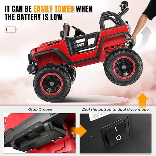 Miniatura 5 de Hikole Auto de 2 plazas con control remoto, camión eléctrico alimentado por batería de 24 V para niños, motor potente de 4 x 100 W, suspensión de