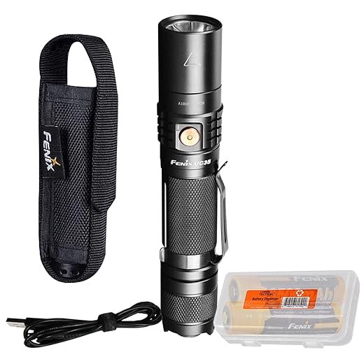 Fenix UC35 V2.0 1000 Lumen Rechargeable Tactical Flashlight with Two Rechargeable Battery and Lumen Tactical Organizer