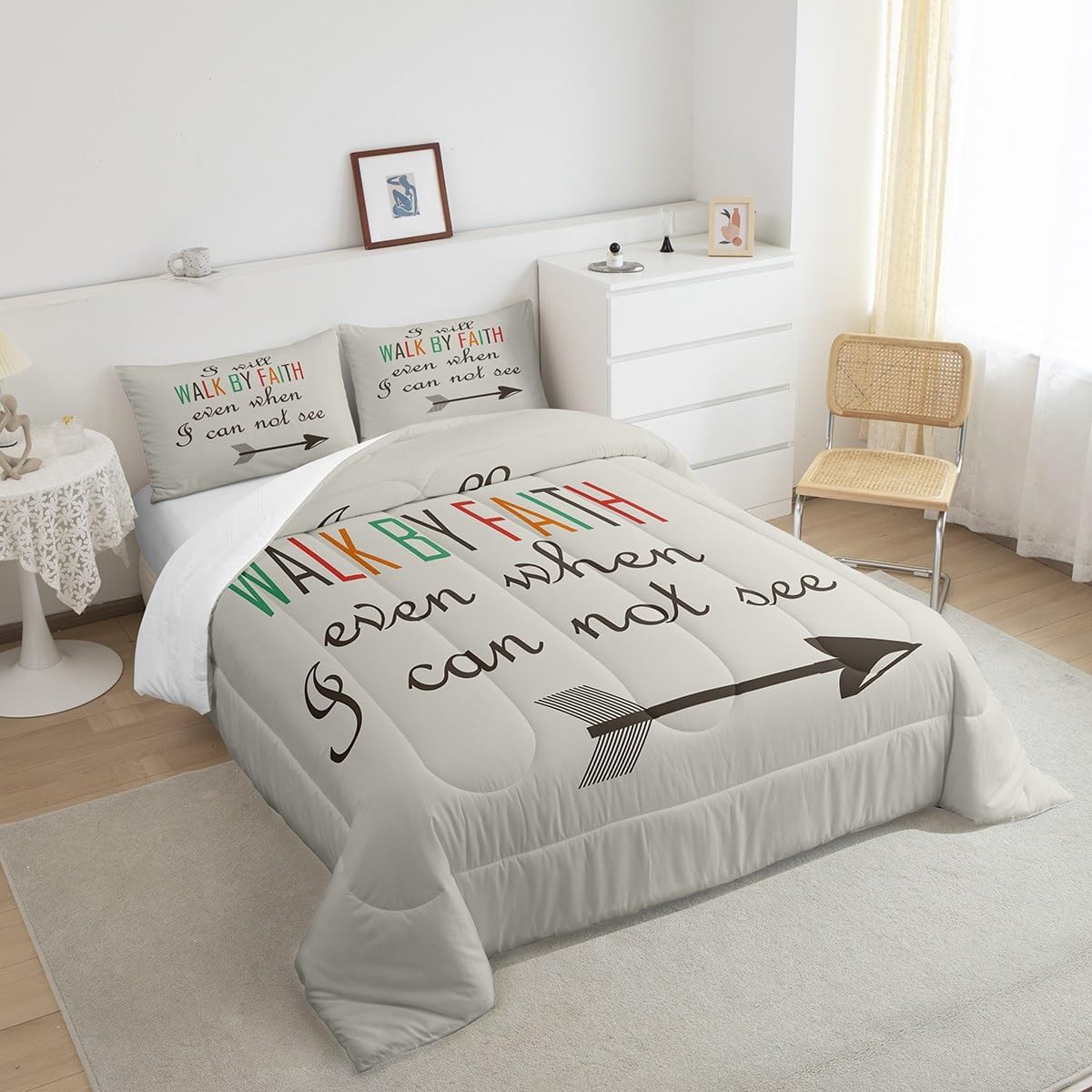 Feelyou Swono Bible Verses Christian Quotes Comforter Set Arrow Print Comforter Tribal Cultural Comforter Set Bedroom Decor Light Green Duvet Set Full Size Quilt Set 3Pcs Multi 141 Full image 4 of 7 B0BL2CJ35S