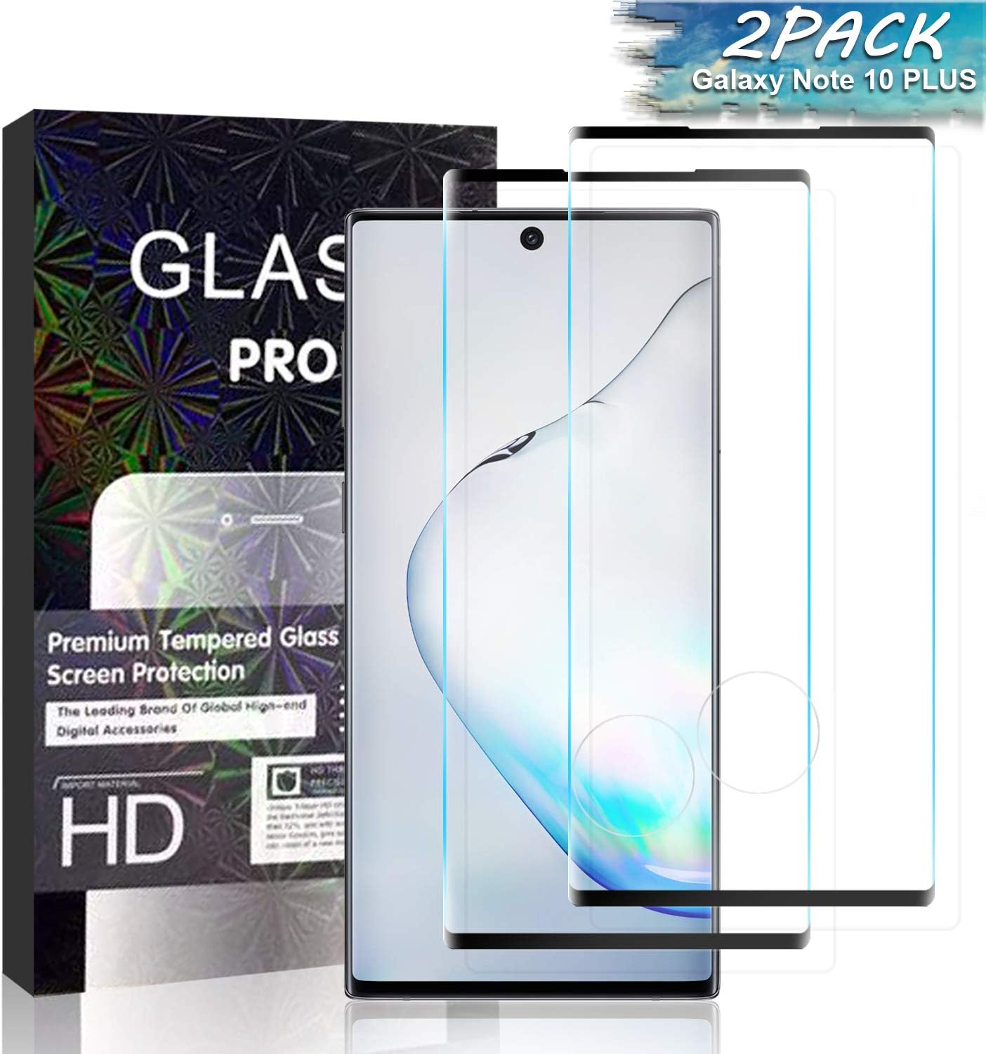JKPNK Galaxy Note 10 Plus Glass Screen Protector [2 Pack], Full Coverage HD Tempered Glass Screen Protector Anti-Scratch [Bubble-Free] Screen Protector for Samsung Galaxy Note 10 Plus