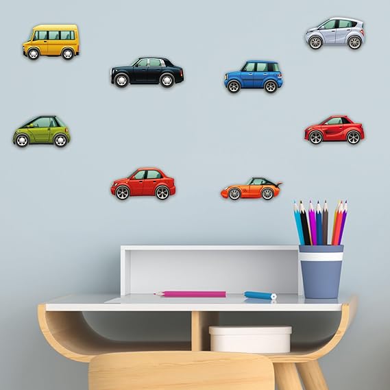 Minik Arabalar Çocuk Odası Dekoratif Duvar Sticker Yapışkanlı Folyo