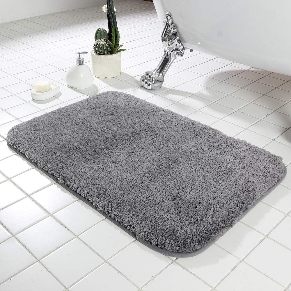 COSY HOMEER 30X20 Inch Bathroom Rug Mat Non Slip 100% Polyester Super Cozy Velvet Machine Washable Fuzzy Rugs with Strong Absorbent Function,Grey