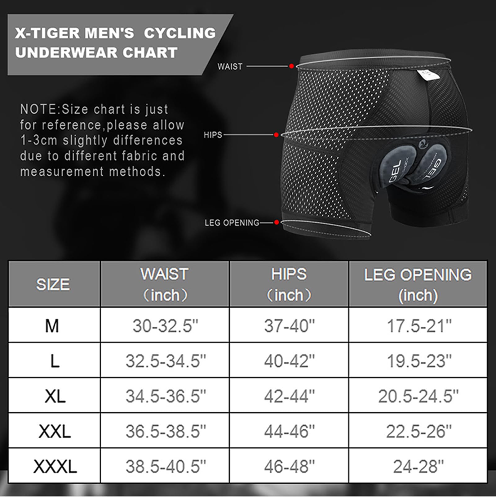 X-TIGER Ropa Interior de Ciclismo para Hombre Acolchado MTB Boxer Ciclismo Hombres Ropa Interior de Bicicleta,Tamaño:XXL