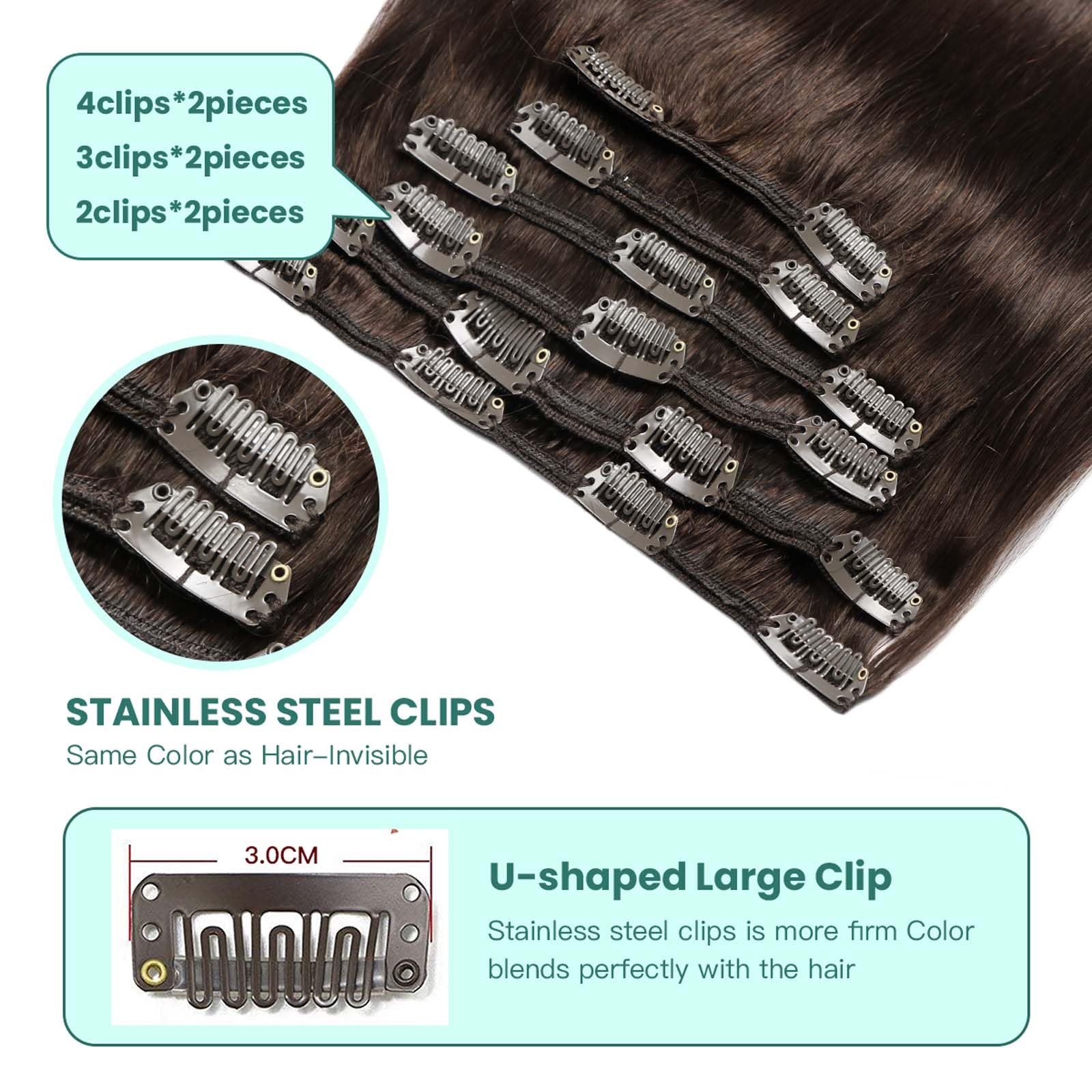 VINBAO Clip in Hair Extensions Real Human Hair Dark Brown Hair Extensions Clip ins Brown 14 Inch 100g Hair Extension for Women Silky Straight Invisible Human Hair Clip in Extensions 6pcs (#C2 - Image 3