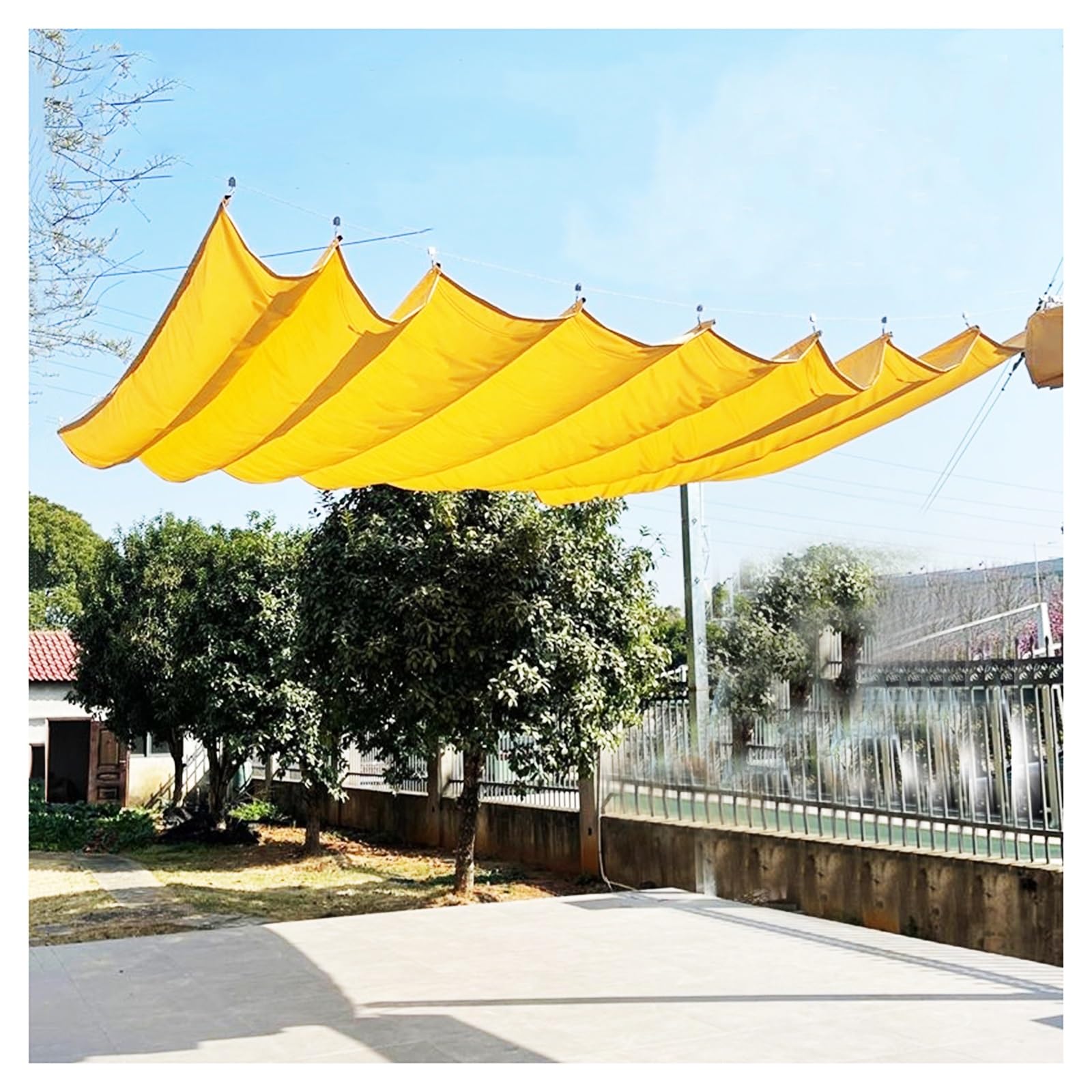 Voile d'ombrage rétractable anti-UV pour grand jardin