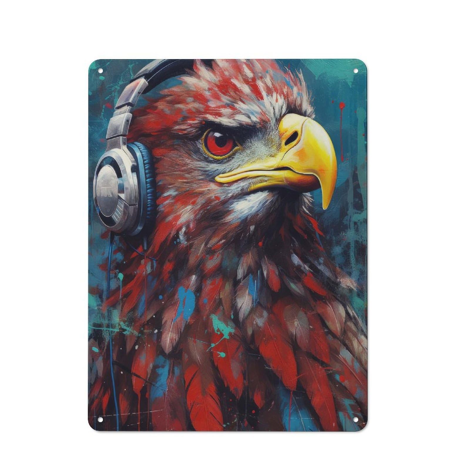 Junmoney Eagle With Headphones Rustic Metal Sign 40X30cm For Kitchen Or Home Bar, Gift For Kitchen Decor Lovers During The Christmas Season