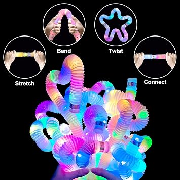 Light Up Pop Tubes LED Sensory Fidget Toys LED Pop Glow Sticks Glow in the Dark Party Supplies for Christmas Party Decorations, 12 Pack Glow Pop Tubes Fidget Toy (A)