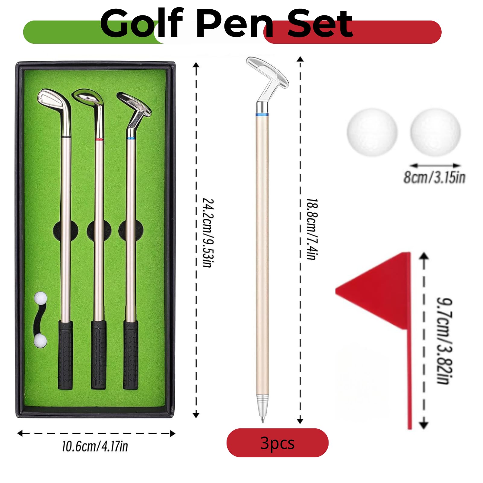 Set di Penne da Golf 3pcs Pen Set per Appassionati Regali Aziendali