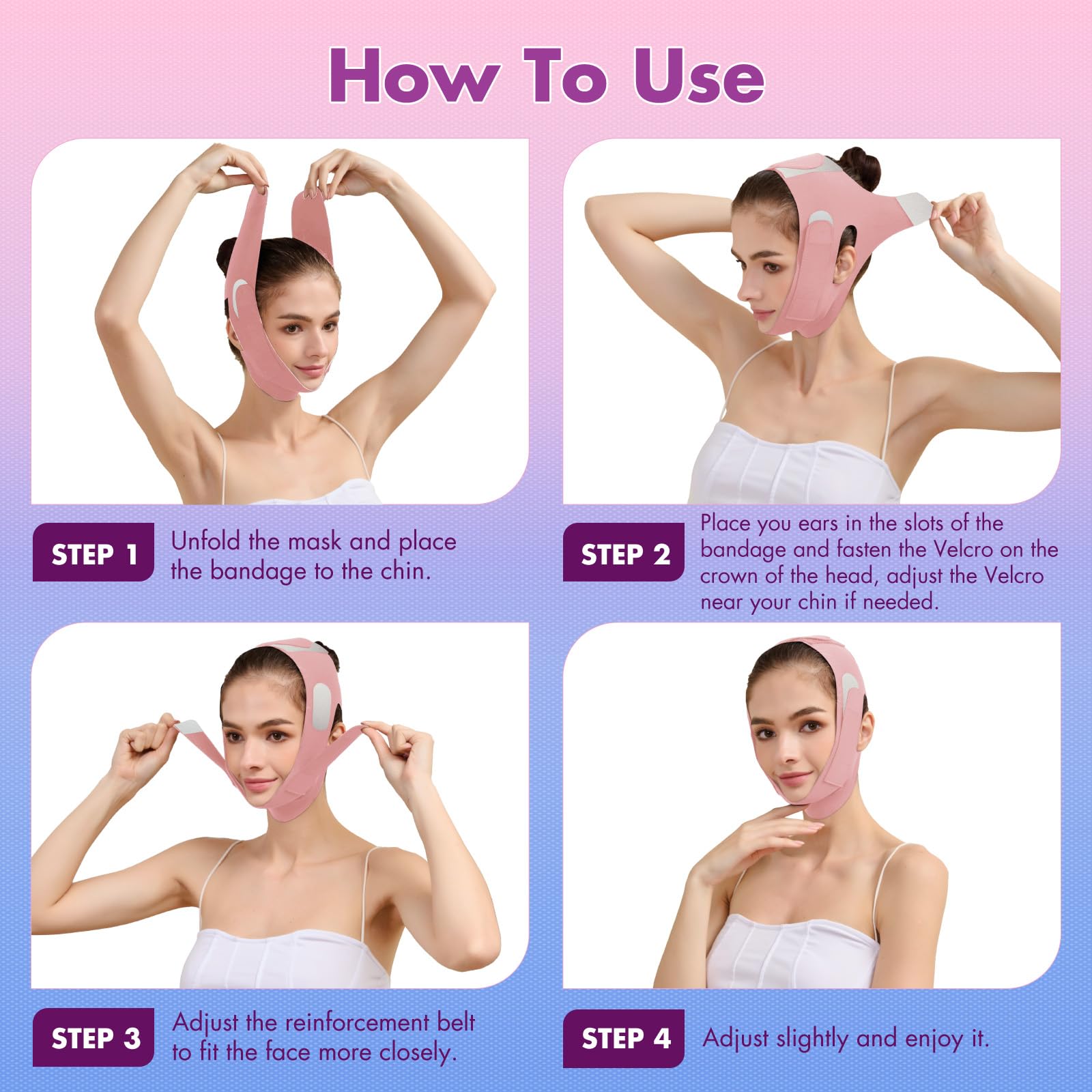 2 Pack Adjustable Face Slimming Straps, V-Line Chin Masks
