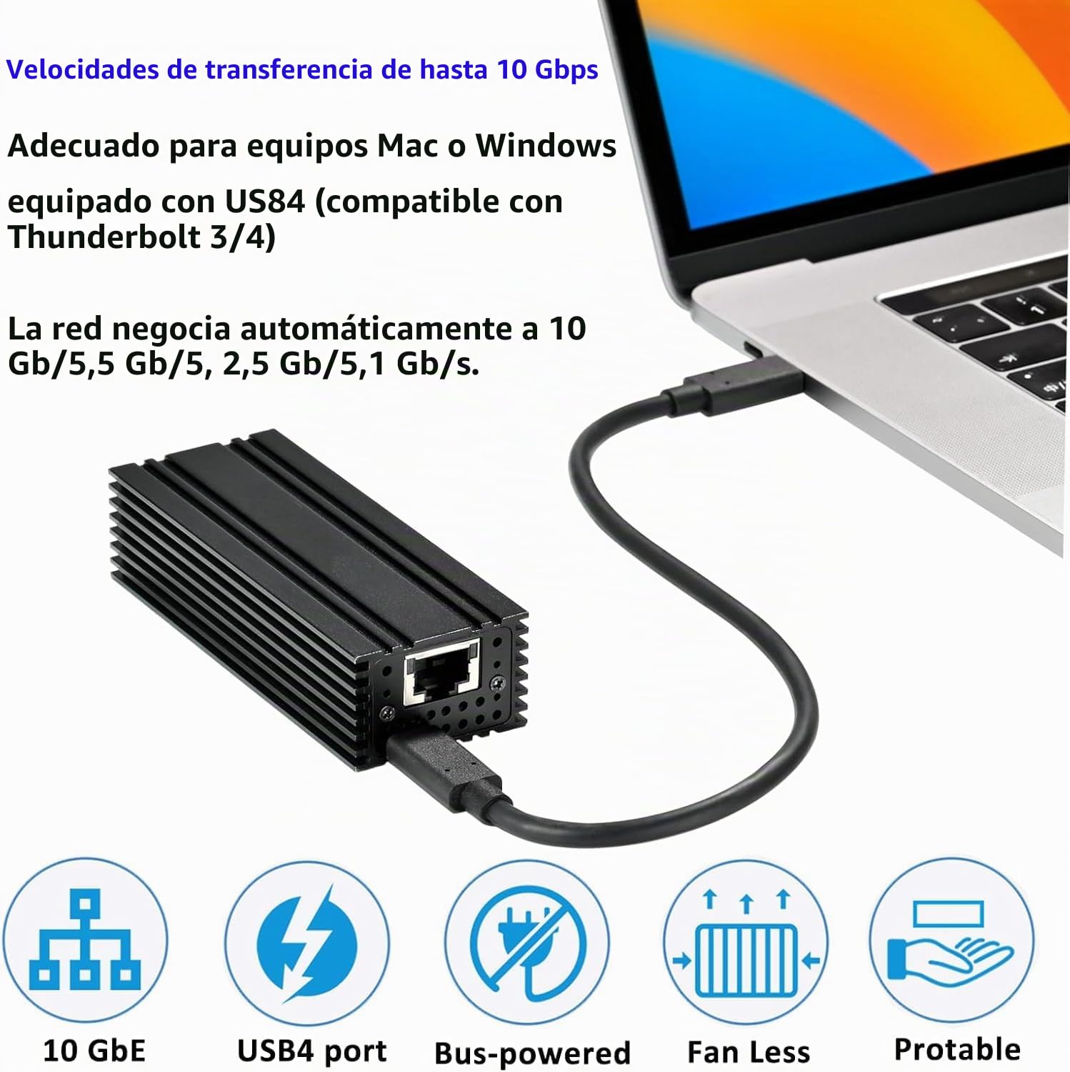 IO CREST Adaptador Ethernet USB 4.0 Tipo C 10G, para Conexiones de Red de Alta Velocidad, Puerto RJ45 Compatible con 10Gb/s, 5Gb/s, 2.5Gb/s, 1Gb/s y 100Mb/s Base-T
