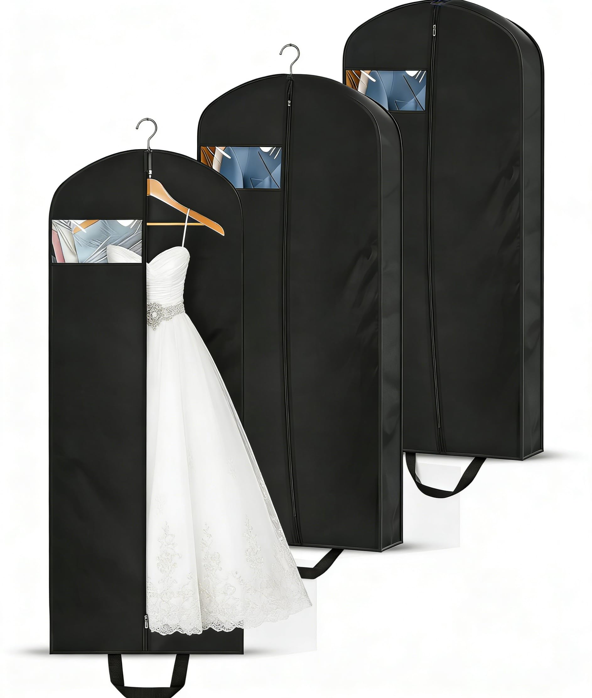 KEETDY 65 Long Garment Bags for Travel 4 Gusseted Dress Bag for Hanging Clothes Cover 3 Packs Clothing