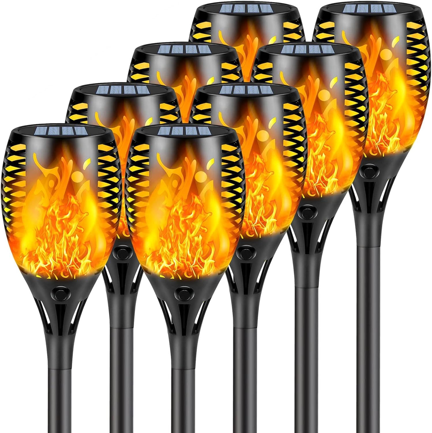 8er-Pack Solar-Taschenlampe mit flackernder Flamme, verbesserte Solar-Flammen-Fackel für Gartendekorationen, wasserdichte Solar-Außenleuchten für Landschaft, Party, Hof, Terrasse, Außendekoration,