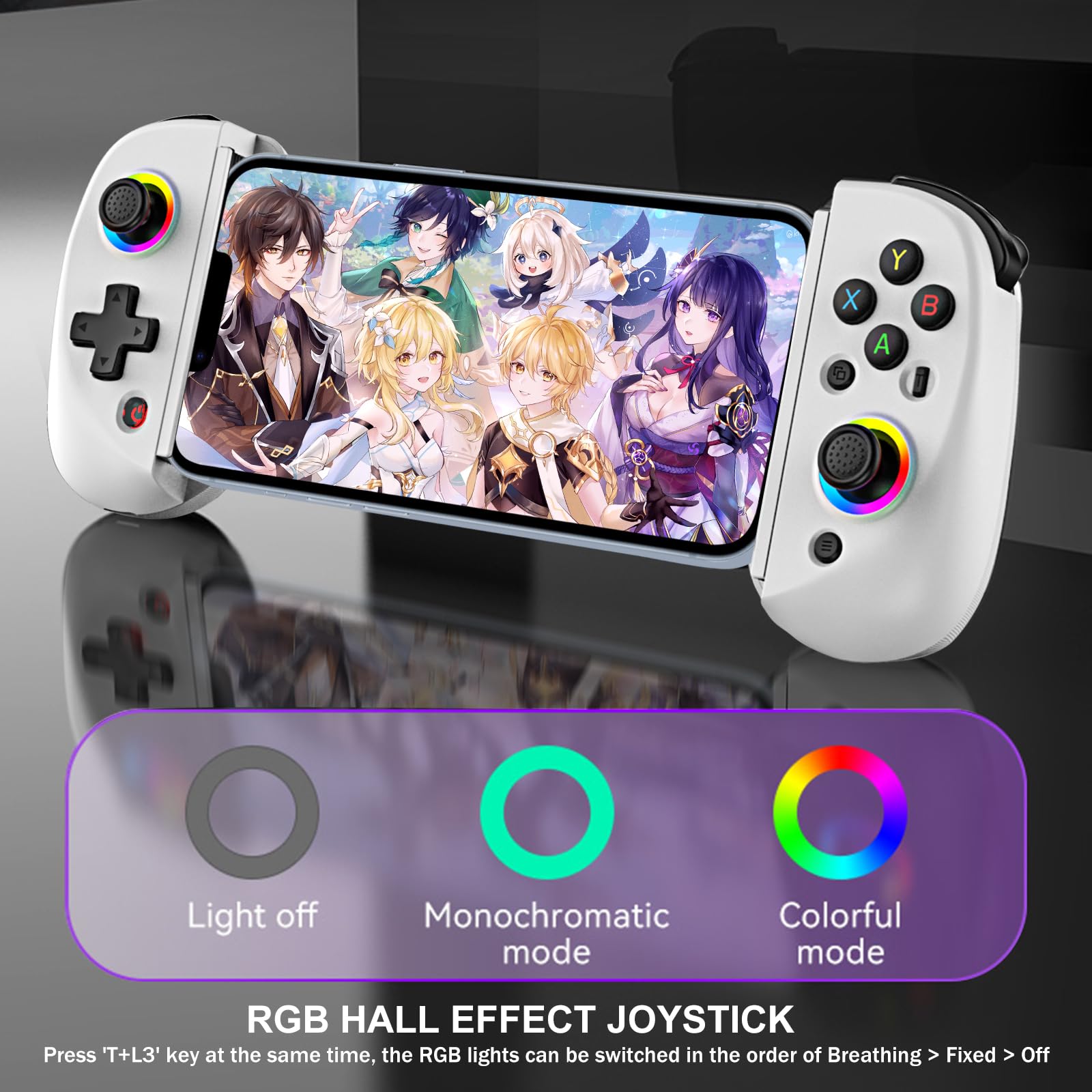arVin Mobile Gaming Controller for iPad/Tablet[Within 5-10"] Wireless Gamepad for iPhone/Android/PC/Switch/PS4, with RGB Hall Effect Joystick/Turbo/6-Axis Gyro/Vibration/Support Streaming/Cloud Gaming