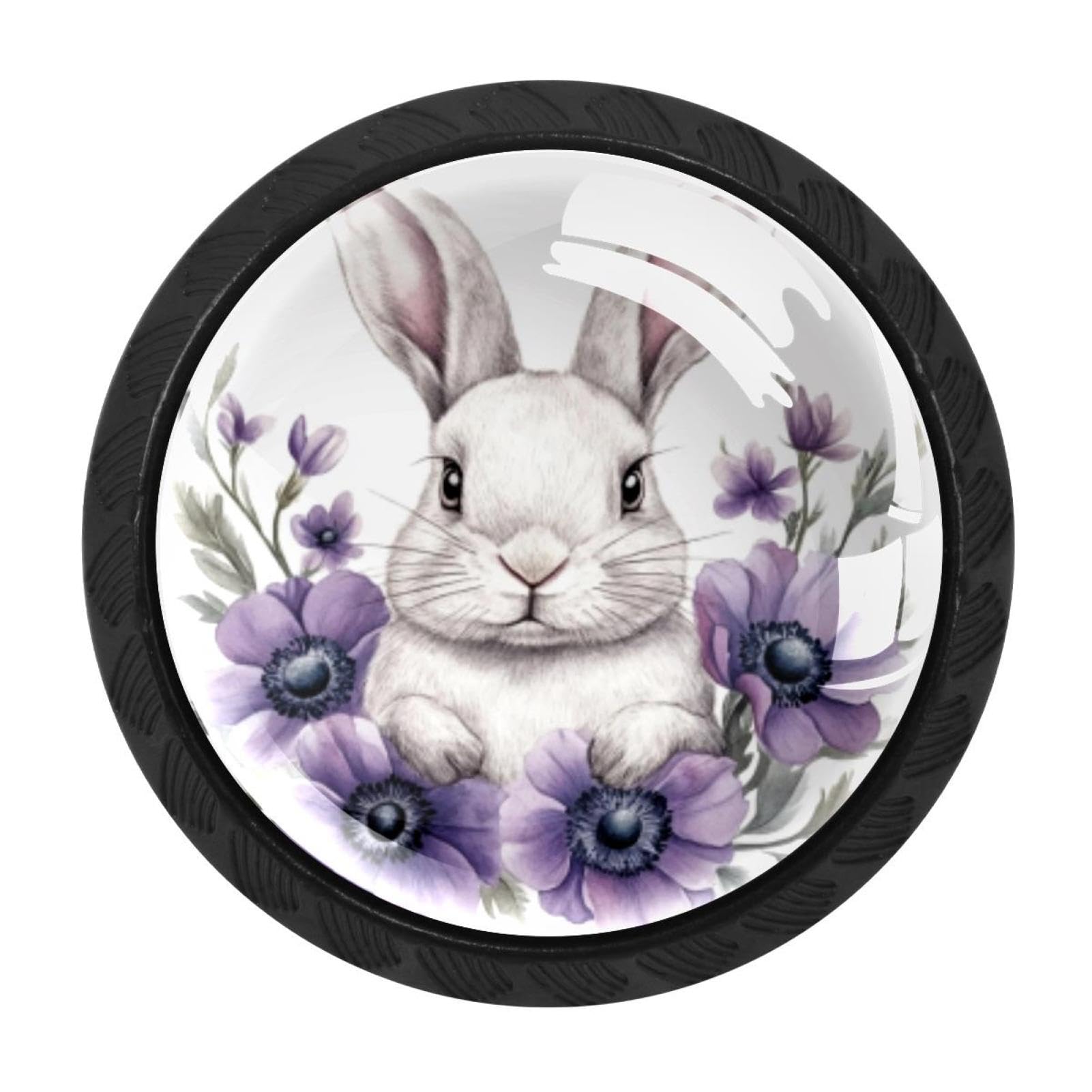 CHENZZZZ 4 Pack Round Cabinet Knobs for Kitchen Bathroom Closet Dresser Cabinets, Easter Bunny Rabbit (3)