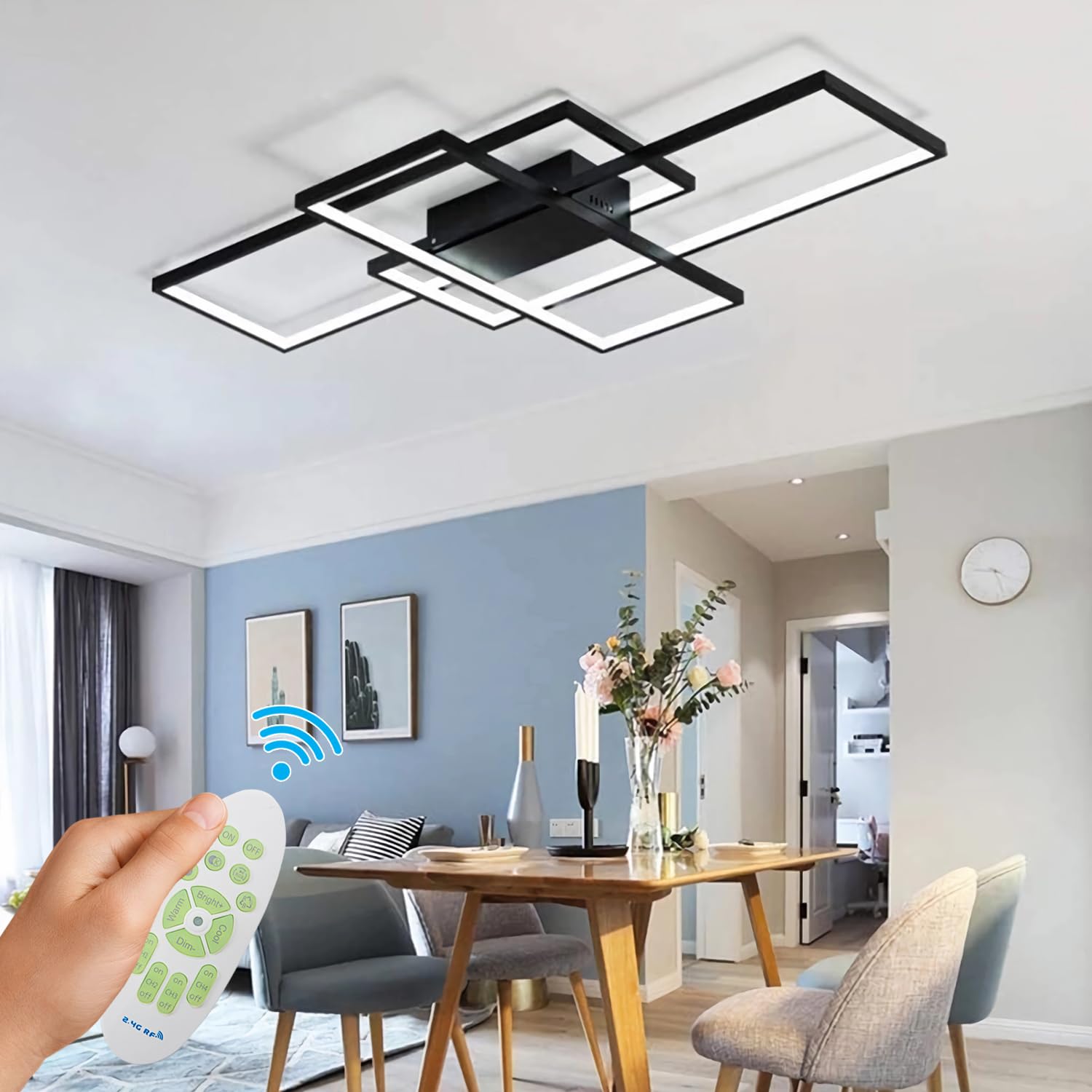 Plafoniera LED Soffitto, Dimmerabile 3000K-6000K lampadario camera da letto moderni con Telecomando, Applica A Decorativa Soggiorno Camera Da Letto Corridoio Cucina E Ufficio (nero, 90cm)