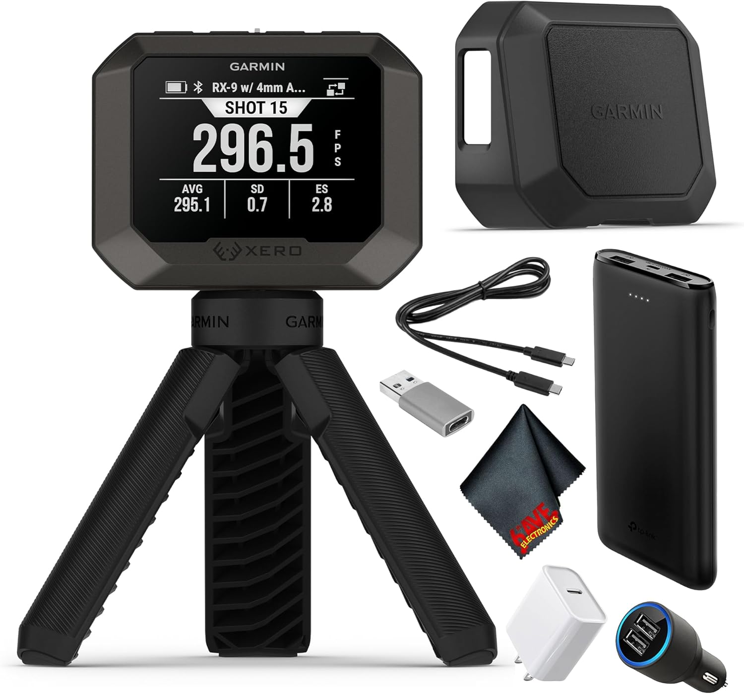 Garmin Xero C2 Chronograph, Compact Ballistic Velocity Measurement Device, 100–5000 FPS Range, Rapid Fire Support, Smartwatch and ShotView App Compatible Bundle