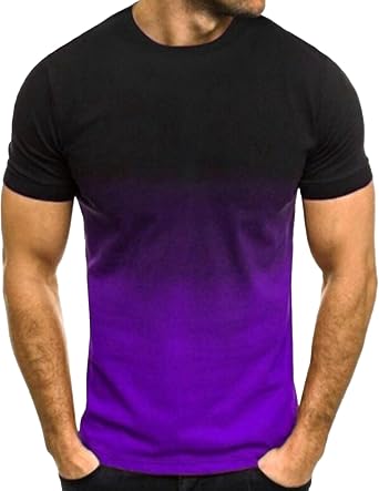 Gradient Color Tee Shirts for Men Crewneck Colors Short Sleeve Slim Fit Classic Causal Regular Muscle T Shirts Purple,X-Large