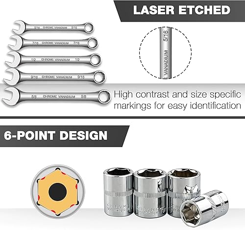 Miniatura 6 de EACELIY Juego de llaves de impacto de 14 y 38 pulgadas, juego de llaves de trinquete con barra de extensión, adaptador, puntas de tornillo, soporte