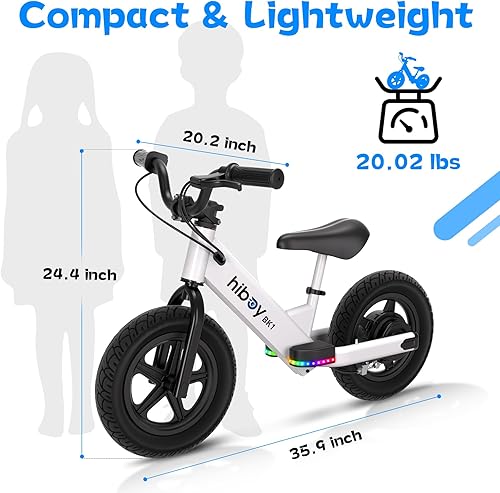 Miniatura 5 de Hiboy Bicicleta eléctrica de equilibrio para niños, neumáticos de 12 pulgadas, 5.69 mph, asiento ajustable, hasta 4.9 millas, bicicleta eléctrica