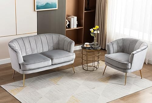 Miniatura 59 de Artechworks Silla moderna de terciopelo con patas doradas para sala de estar, dormitorio, oficina en casa, silla de club con respaldo copetudo,