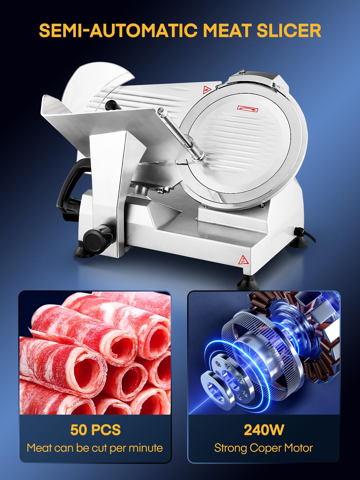 240W Trancheuse Électrique Commerciale à viande Trancheuse à Jambon Lame 254 mm 350-400 tr/min Trancheuse Charcuterie avec Lame en Acier Inoxydable pour Couper en Tranches Viande Fromage Légumes