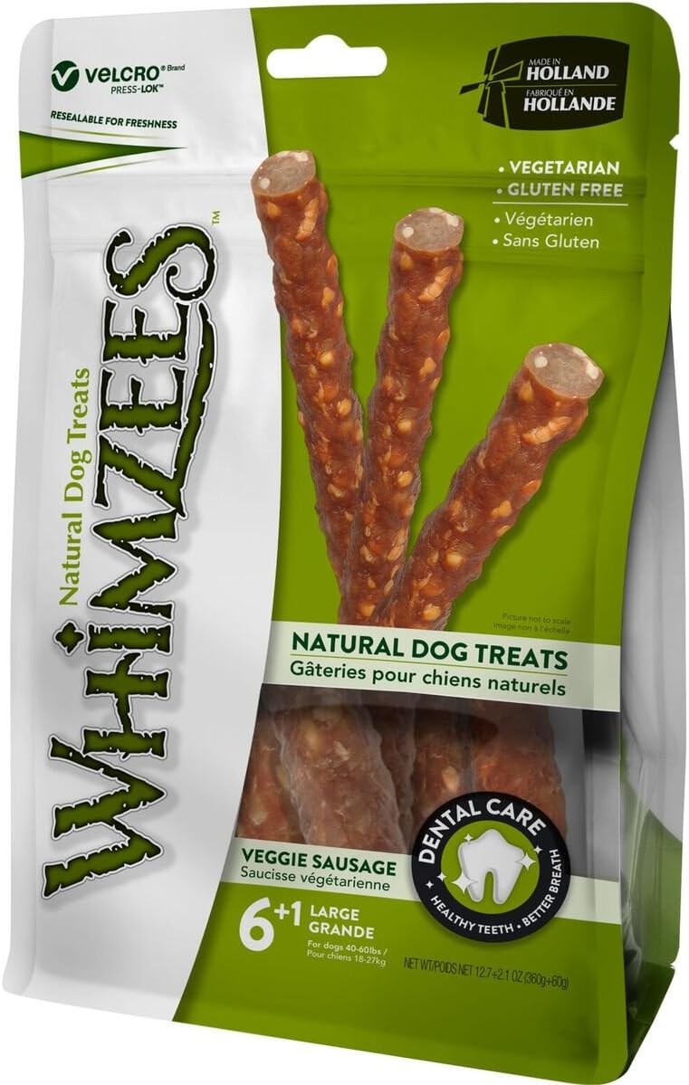 Natural Grain Free Dental Dog Treats, Veggie Sausage Large 6+1pcs 360g+60g