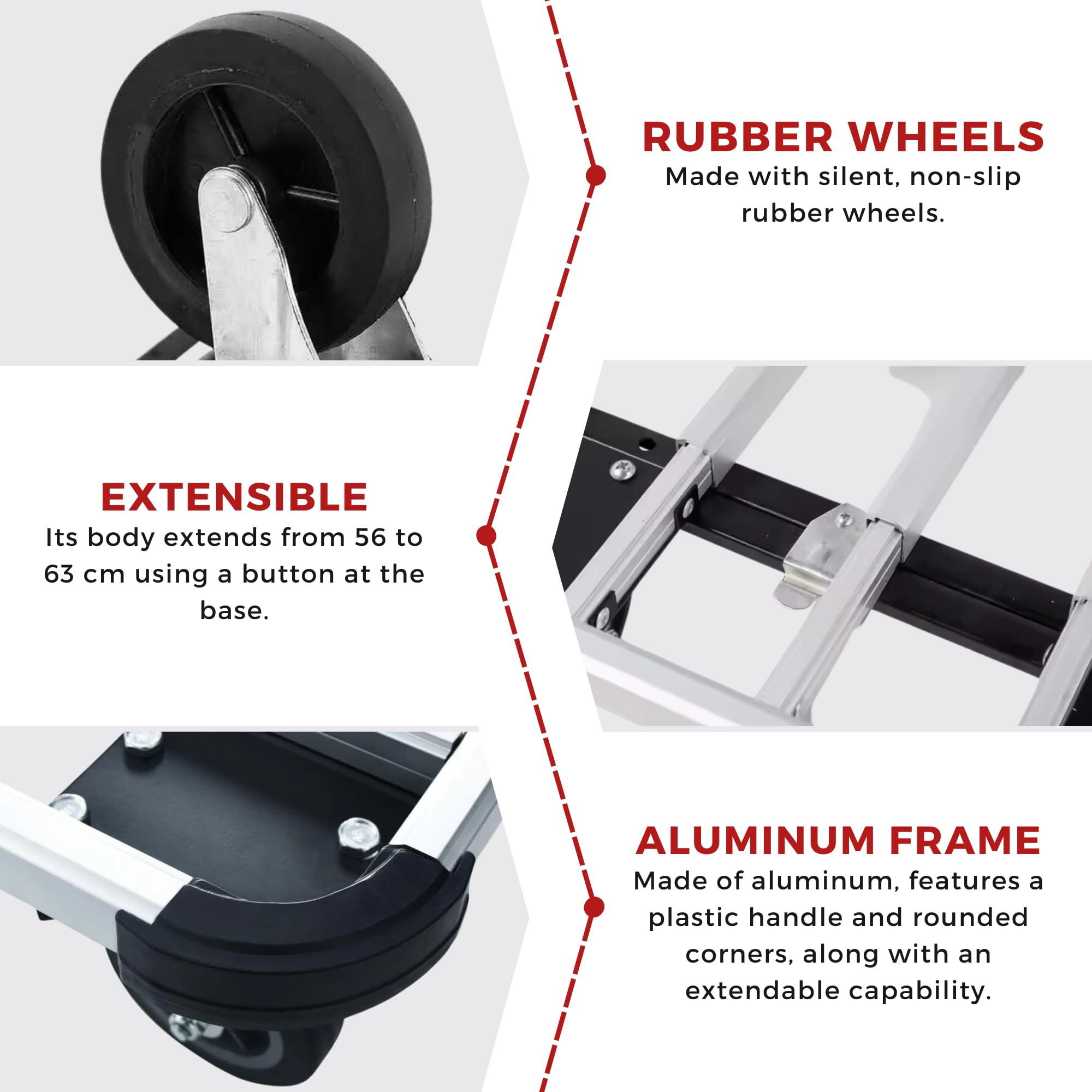 MAGIC SELECT Carretilla de Mano de Aluminio Plegable con 4 Ruedas | Extensible, Ruedas Antideslizantes, Capacidad 150 kg, Carro de Plataforma, Para Almacenes, Jardín, Hogar, Mudanzas