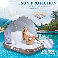 Vista 3 de Canopy Island, flotador de piscina de isla de 71 x 71 pulgadas con parasol desmontable retráctil SPF50+, flotador de piscina con 2 portavasos