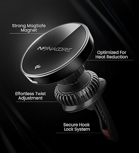 Miniatura 4 de InfinaCore Cargador de coche MagSafe Qi2 de 15 W, cargador de coche inalámbrico magnético súper rápido para accesorios de iPhone 16 Pro Max,