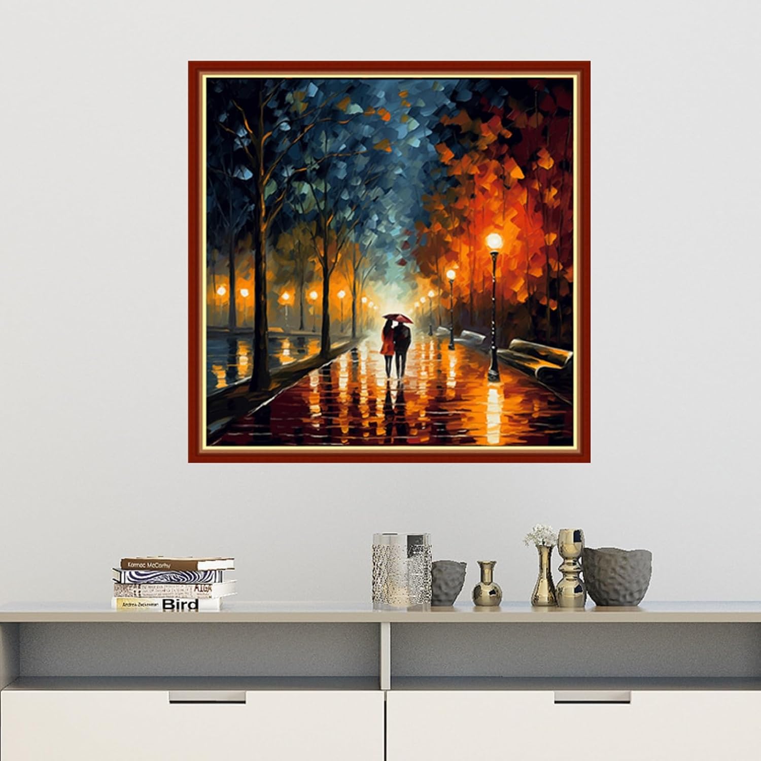 Findvoor Stamped Cross Stitch Kits for Beginners Full Range of Cross Stitching Embroidery Pattern for Adults, 11CT DIY Needlepoint Embroidery Starter Kits-Rainy Night 17.7x17.7 inch