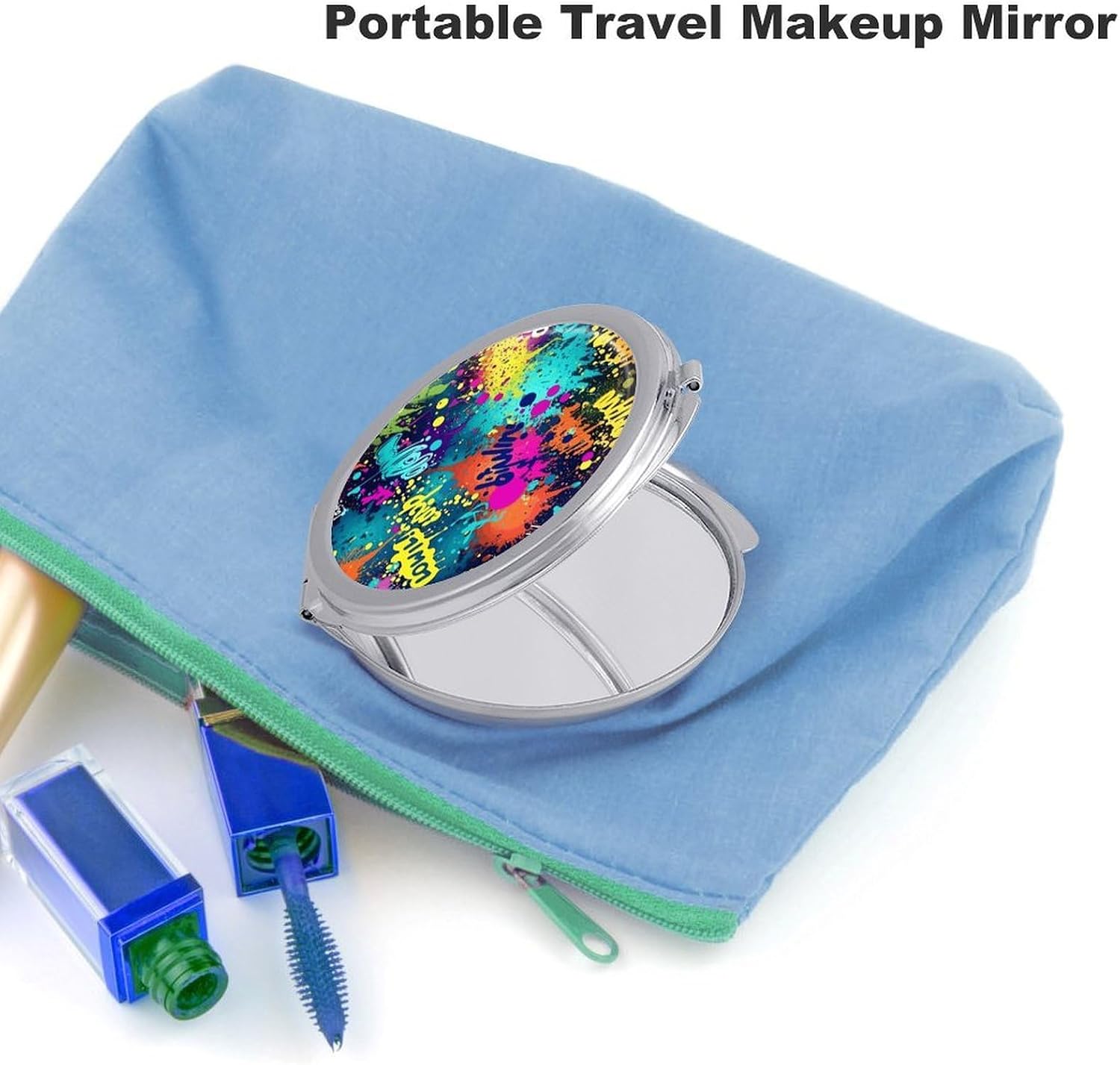 Colorful Spray Pattern Makeup Mirror,Compact Portable Foldable Beauty Mirrors Durable Light in Weight Makeup Mirrors for Travel Office Outdoor image 3