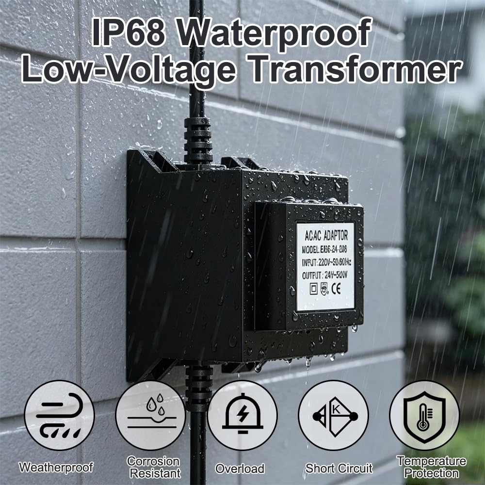 Transformador 220V a 24V, AC/AC 15W Transformador, IP68 Impermeable, Fuente Alimentacion con Enchufe, Fuente Alimentación 24V para Iluminación LED y Bombas de Estanque
