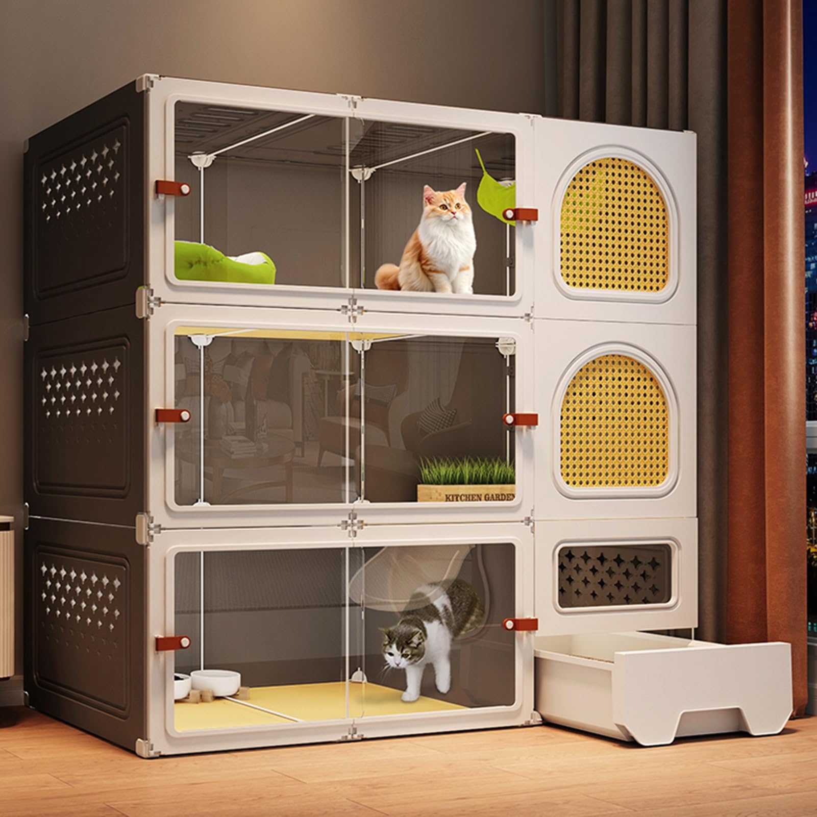 Gabbia per Gatti, Grande, con Pannelli di Recinzione e recinto per Gatti, recinto Fai da Te per Gatti con lettiera, cucce per Gatti Chiuse multifunzionali per Gatti da Interno, con finestre