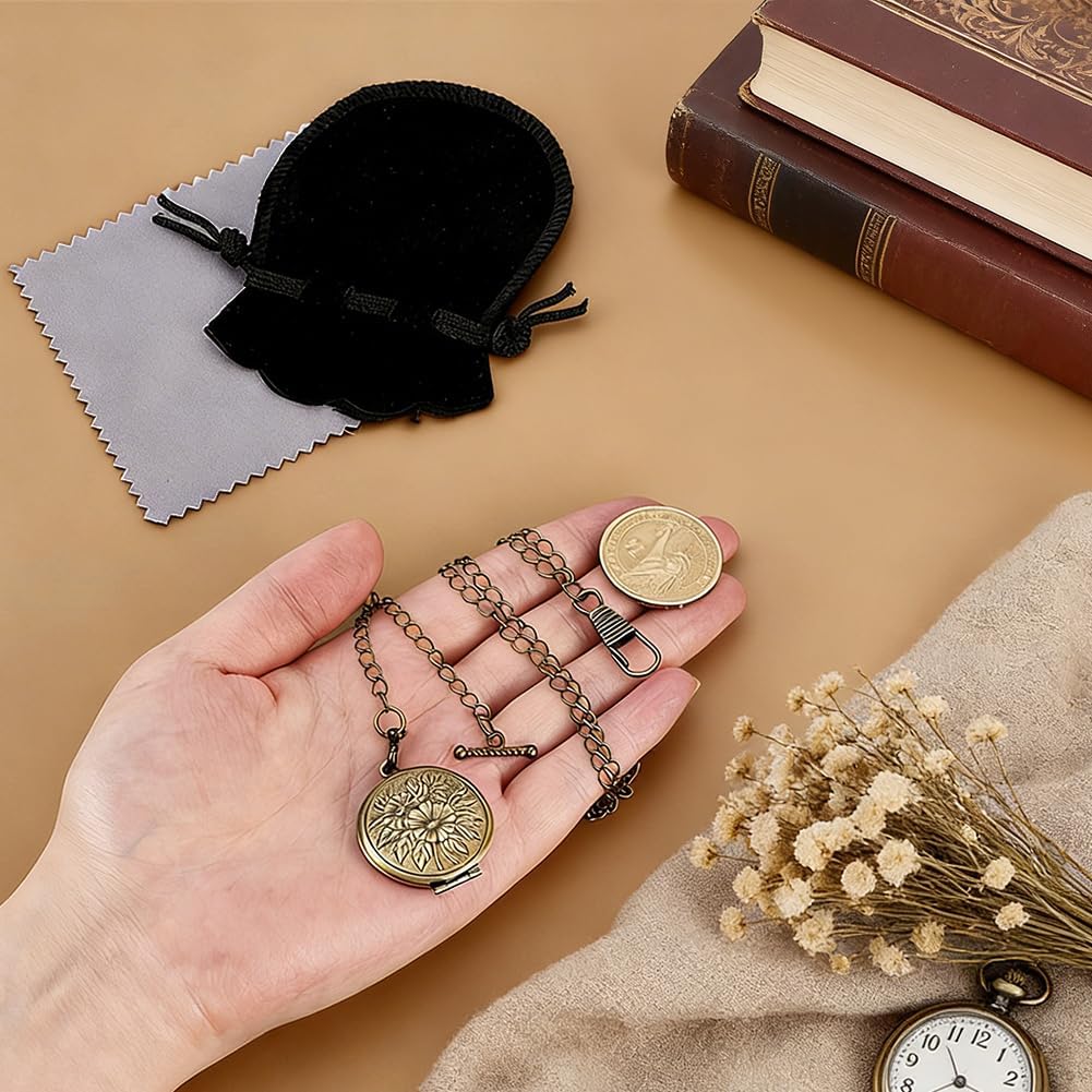PH PandaHall 13.4 inch Pocket Watch Chain Antique Bronze Suit Wallet Chains, Vintage T-Bar Pocket Watch Chain with Locket Pendant for Photo Daily Wear Decoration Fathers Day Business Wedding Gifts